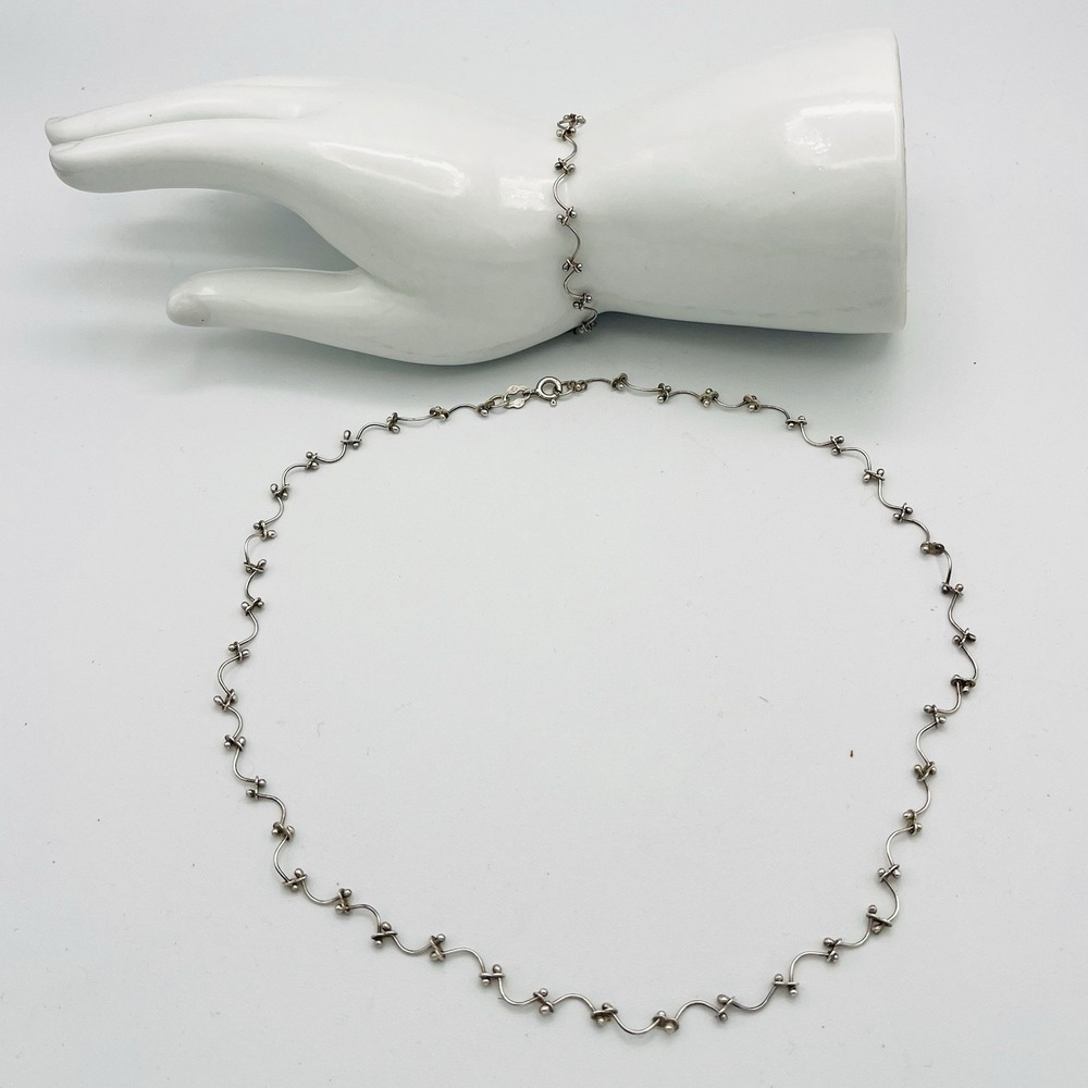 Vintage RK Sterling Silver 925 Bead Bar Vine Link DNA Necklace & Bracelet